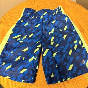 Xersion Blue and Neon Green Geometric Athletic Shorts